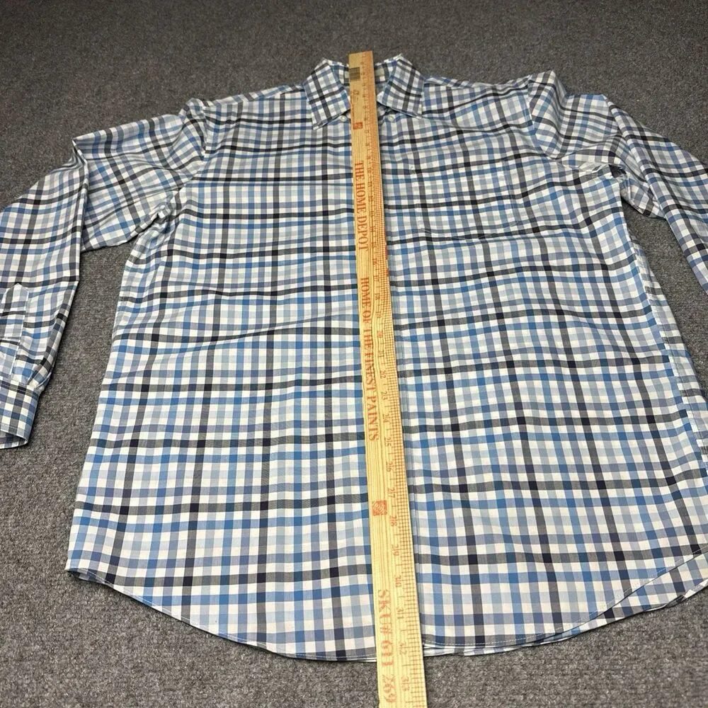 LL Bean Shirt Mens Medium Traditional Fit Blue Check Wrinkle-Free Kennebunk - Picture 4 of 5